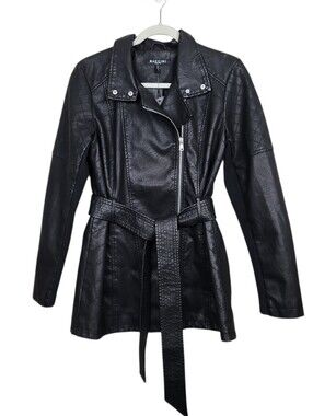 Baccini NWT Black Faux Leayher Vegan Moto Jacket Assymetrical Womens Size M